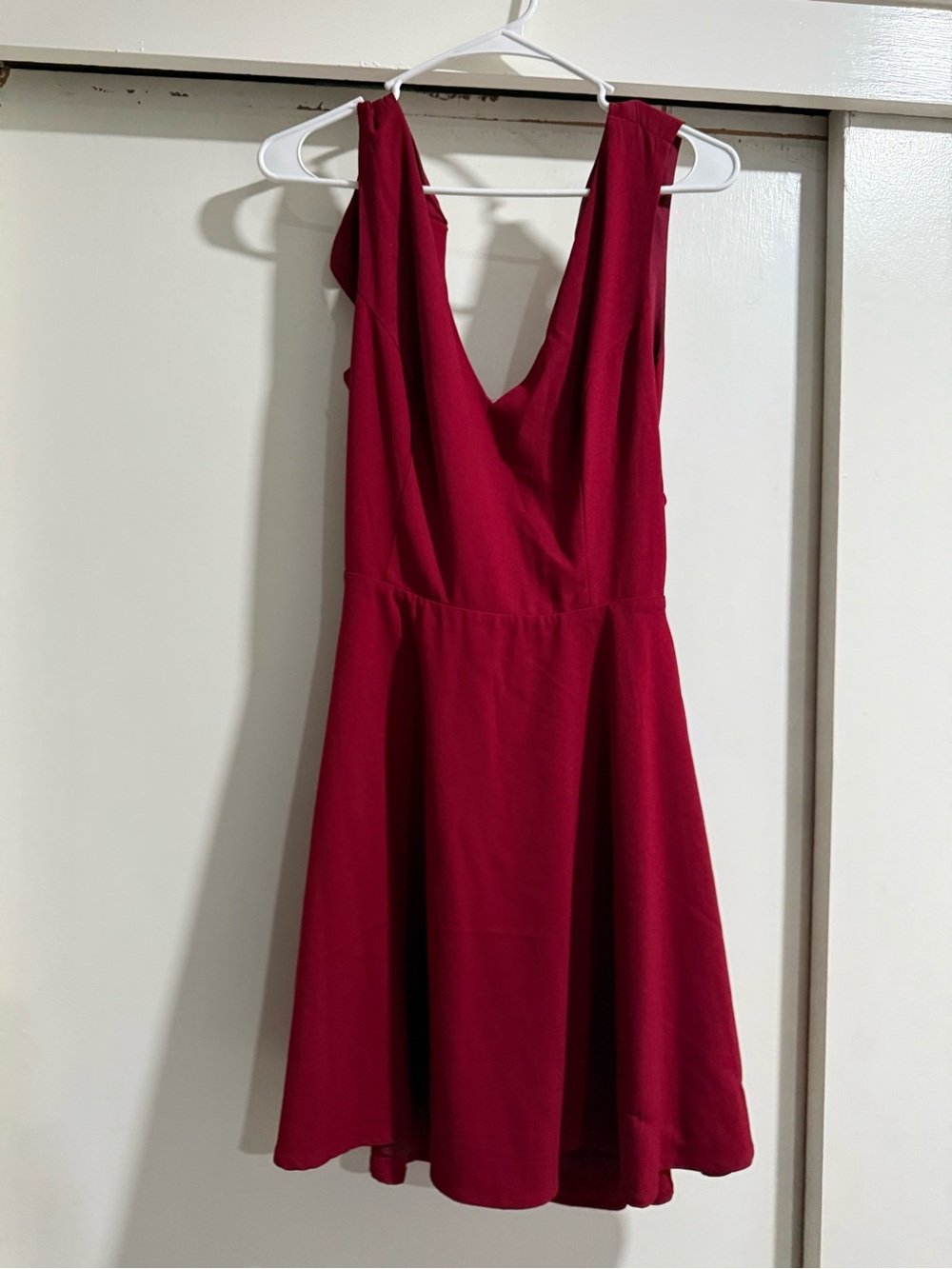 Lulu's Deep V Burgundy Skater Dress